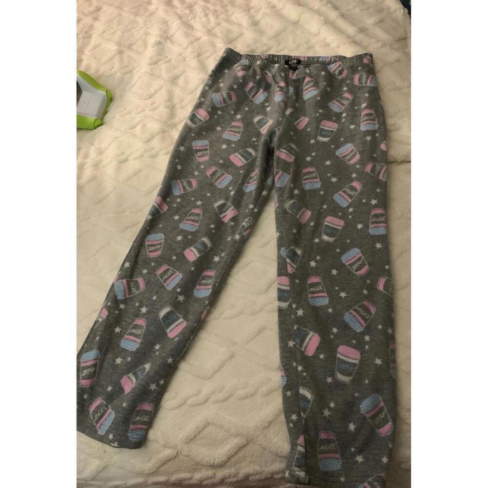 XOXO hot beverage pink, blue, grey and white fleece pajama pants​​​